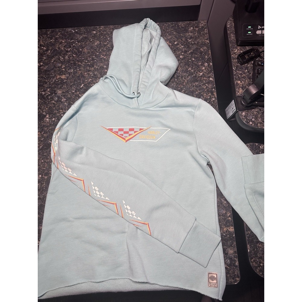 Harley-Davidson Teal Cropped Hoodie Size Small